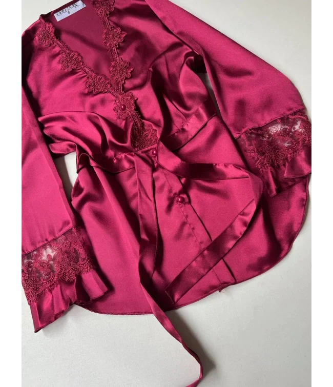 Karinex  6 Pcs Long Slit Silk Nighty Set