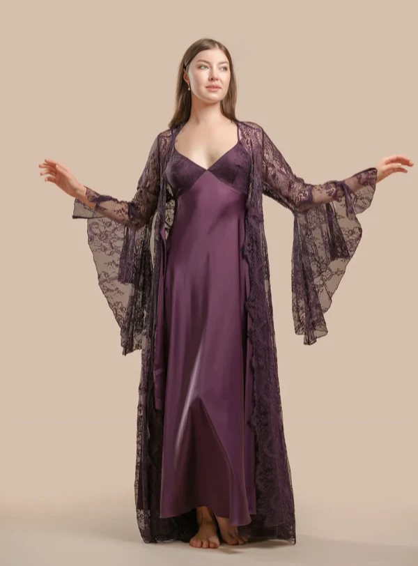 Long Satin & Lace Nightdress & Robe Set