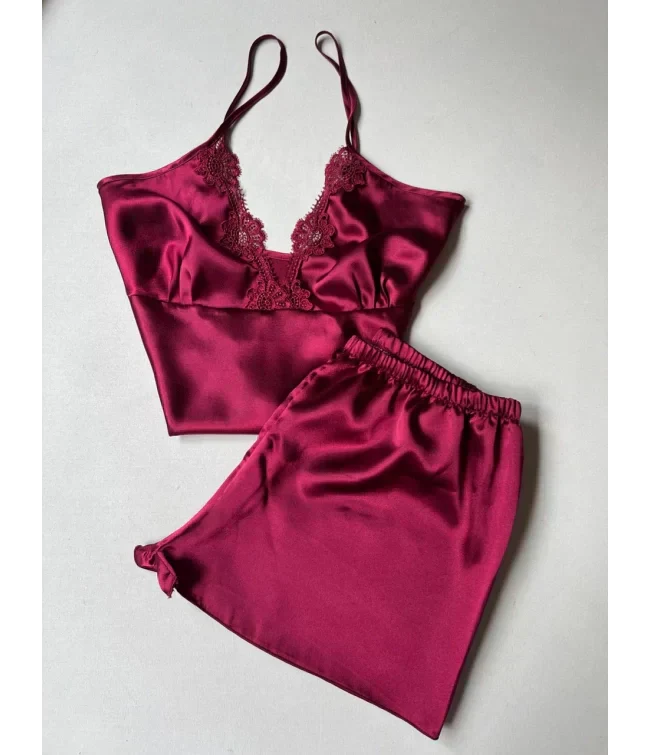 Karinex  6 Pcs Long Slit Silk Nighty Set