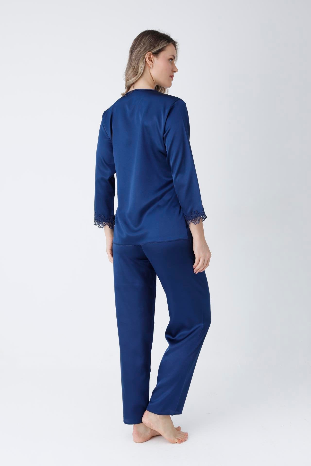 Satin Navy Blue Nightgown Set